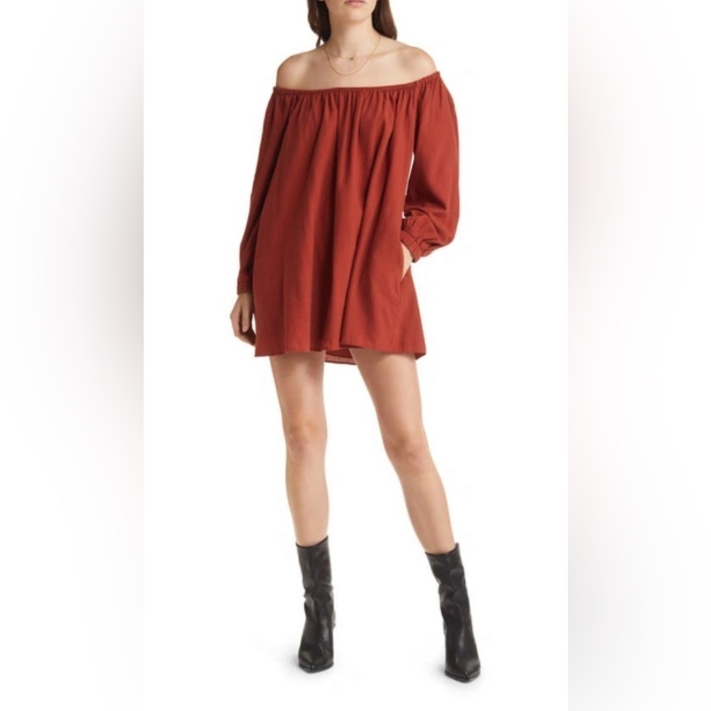 Treasure & Bond - shirred off the shoulder oversized mini dress